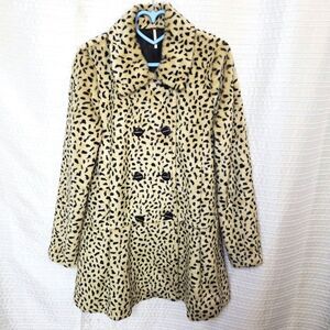 Free People Leopard Print Double Breasted Swing Coat Faux Fur Women's 4